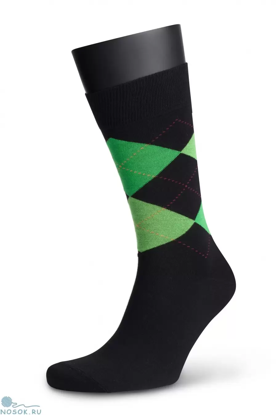 Мужские носки 4М-142 ромбы, черно-зеленый (изображение 1)
