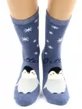 Hobby Line 8845-5, носки женские махровые Пингвины на синем (изображение 1)